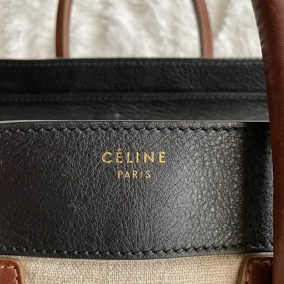 Auth Celine Calfskin Canvas Mini Tricolor Tri-Color Luggage Tote Bag - Picture 13 of 15